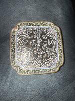 Antique Chinese Canton Enamel Phoenix Dish Qianlong Seal Mark Copper Tray