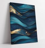 BLUE AND GOLD WAVY PATTERN ABSTRACT CANVAS WALL ART ARTWORK PRINT