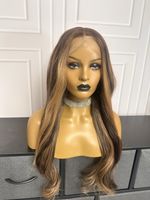 24 Inch Synthetic Wig Brown With Highlights 13 X 6 Lace Ear To Ear Frontal