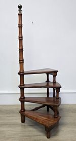 Vintage Yew Wood Spiral Library Steps - Regency Style Bed Steps Gorgeous 