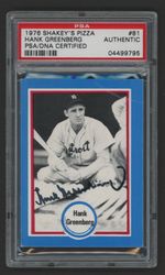 1976 Shakey's Pizza #61 HANK GREENBERG AUTOGRAPHED PSA Authentic "Hebrew Hammer"