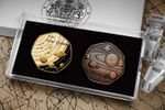Cased Pair of SOLAR SYSTEM Gold & Bronze Commemorative Coins. Space/Earth/Moon