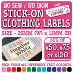 x50-x150 Washable Stick On Clothing Name Labels School Uniform Care Home Clothes