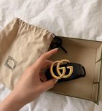 Gucci Women’s Black Leather Belt Gold GG Buckle Solid Size 80/32