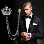 Royal Gold Crown Shirt Wedding Suit Mens Accessory Clip Chain Brooch Lapel Pin