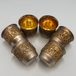 Vintage Gilded Nickel Silver Shot Glasses Set of 6 USSR Mstera Filigree