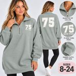 Ladies Longline Sweatshirt Dress 75 Print Quarter Zip Jumper Oversized Casual UK