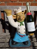 Vintage Retro Large House Wine Display Stand Resin Pig in Chefs Whites 43cm High