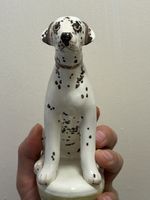 Hand painted pottery black and white dalmatian dog by Miranda C Smith