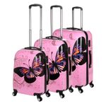 Hard Shell 4 Wheel Suitcase PC Luggage Trolley Case Cabin Hand Butterfly - Pink