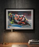 Nicky Hayden & Valentino Rossi MotoGP A3 art print from painting by Greg Tillett