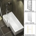 1500/1600/1700mm L Shaped Shower Bathtub Front & End Bath Panel Shower Screen