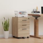 Oak 3 Drawer Lockable Mobile Filing Cabinet Under Desk Pedestal