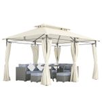 Outsunny 3 x 4m Garden Gazebo with Sides, Double Roof Metal Gazebo, White
