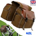 Canvas Leather Double Panniers Saddle Bag Bike Bicycle Cycle Rear Seat PackOpens