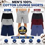 Men's 3 Pack 100% Cotton Lounge Shorts  Soft Pyjama PJ Bottoms with Pockets