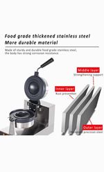 Waffle Bowl Maker 1200W Stainless Steel Non-Stick Temp Control 110/220-240V