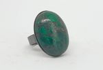 Large Oval semi-precious DRC Malachite Pyrites adjustable gun metal-plated ring