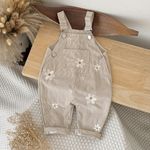 Baby Girls Spring Autumn Floral Embroidered Sweet Pocket Corduroy Overalls