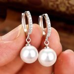 925 Sterling Silver Beautiful Pearl Hoop Earrings Jewellery Women Girls Gift UK