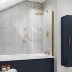 Nuie Square Frameless Bath Shower Screen Brushed Brass Modern Bathroom Gold