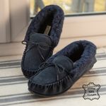 Ladies Sheepskin Moccasin Slippers Real Suede Wool Lining Hard Rubber Sole