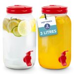 HEFTMAN Plastic Drink Dispenser Tap 3L 2 Pack Water Handle Screw-Top Fridge Red