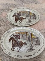 2 RARE  Vernon Kilns Frontier Days Cowboy Winchester Oval 14” Plates VTG 1950’s