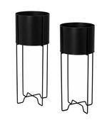 Muddy Hands Set of 2 Modern Indoor Black Plant Pot Stands with Metal Legs