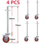 4 x Alloy Scaffold Tower Adjustable Leg & Castors, Wheels Load 750 kg Heavy Duty