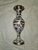 Vintage Indian Brass Enamel Floral Vase Hand Painted Decorative