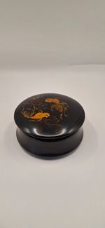 Vintage Japanese Lacquer Round Trinket Pot Box Gold Koi Karp
