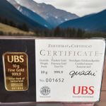 UBS Kinebar Gold Bar 10g 999.9 Fine Gold, Certification No. 001652