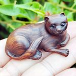 F116 - 30 Years Old 2" Hand Carved Ebony Ironwood Netsuke - Lovely Cat