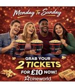 2x Cineworld Cinema Tickets For £10: Valid Monday To Sunday - Read Description
