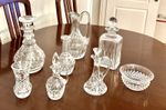Beautiful Vintage Cut Glass Lead Crystal Decanter with stopper and 5 Glasses