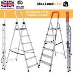 Lightweight Step Ladders 6 Step, Compact Aluminium, Portable Tall Folding Ladder