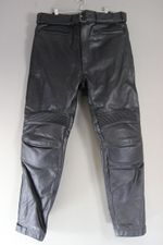 TEXPEED BLACK LEATHER BIKER TROUSERS WITH CE ARMOUR WAIST 36 IN/INSIDE LEG 29 IN