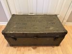 WW2 era Vtg Military Trunk Foot Locker Aircraft Aluminum Riveted Leather Handle