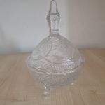 Vintage Clear Pressed Glass Lidded Candy Dish – Tripod Footed – Diamond Pattern 