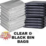 Rubbish Bags Black + Clear Refuse Sacks Heavy Duty Bin Liner 140g/160g/200g