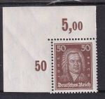 50 Pf Bach Mi. 388 ** Plate Corner 1 Luxury!