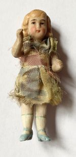 Antique Clothed All Bisque Miniature Doll 7 cm