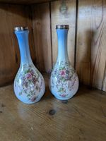 Vintage, Antique Old Pretty Pair of Crackled Delicate Vases with Silver Top Rims
