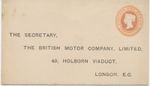 GB 1883 QV 1d pink undated stamp unused STO PS env BRITISH MOTOR COMPANY VARIETY