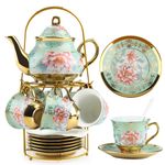 20 Pack European Ceramic Tea Set,Flower Painting Teapot Cup Saucer Spoon Set New