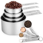 Strelitsia Stainless Steel Measuring Cups & Spoons Set of 8, Silver Kitchen Tool
