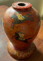 Indian Lacquer effect ' Mughal polo ' wood wooden vintage lamp base FREE UK POST