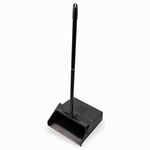 Dust Pan Heavy-Duty Plastic Deep Scoop Black Long Handle