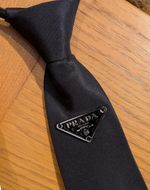 Prada Black Silk Zipper Tie with Enamel Triangle Logo - Pre- Knotted Necktie